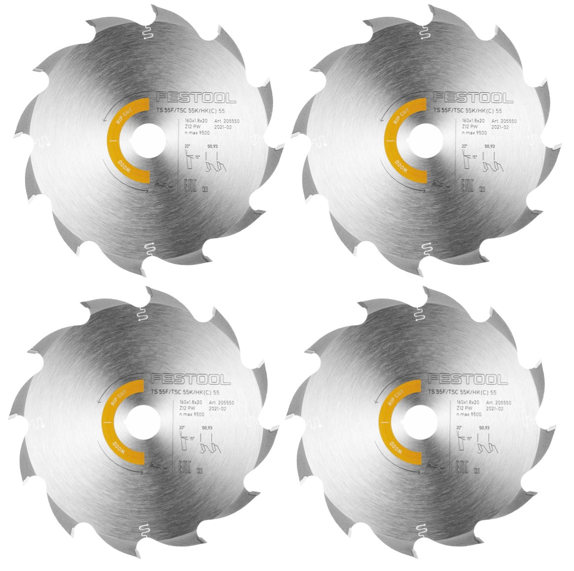 Festool 4x Kreissägeblatt Wood Rip Cut HW 160 x 1,8 x 20 mm PW12 ( 4x 205550 ) für Tauchsägen TS 55 F, TSC 55 K & Handkreissägen HK 55, HKC 55 - Toolbrothers