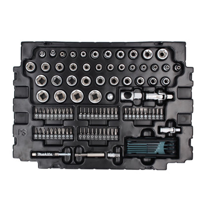 Makita Werkzeug Set 120 tlg. ( E-08713 ) 1/4" / 3/8" / Ratsche / Steckschlüssel / Bits / Kombischlüssel  aus CV Stahl + Makpac - Toolbrothers