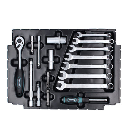 Makita Werkzeug Set 120 tlg. ( E-08713 ) 1/4" / 3/8" / Ratsche / Steckschlüssel / Bits / Kombischlüssel  aus CV Stahl + Makpac - Toolbrothers