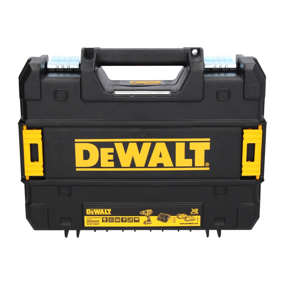 Perceuse à percussion sans fil DeWalt DCD 778 D2T 18 V 65 Nm sans balais + 2 batteries 2,0 Ah + chargeur + TSTAK