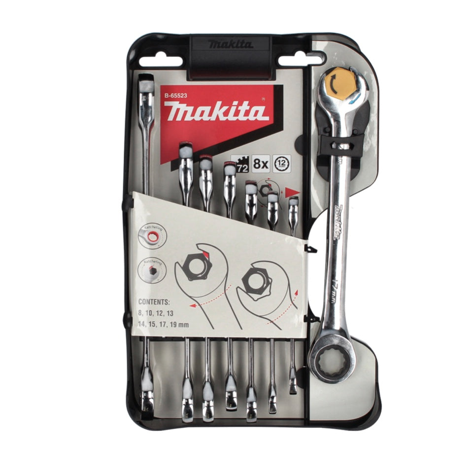 Makita Maulschlüssel Ringratschen Set 8 tlg. 8 - 19 mm ( B-65523 ) Schraubenschlüssel Satz