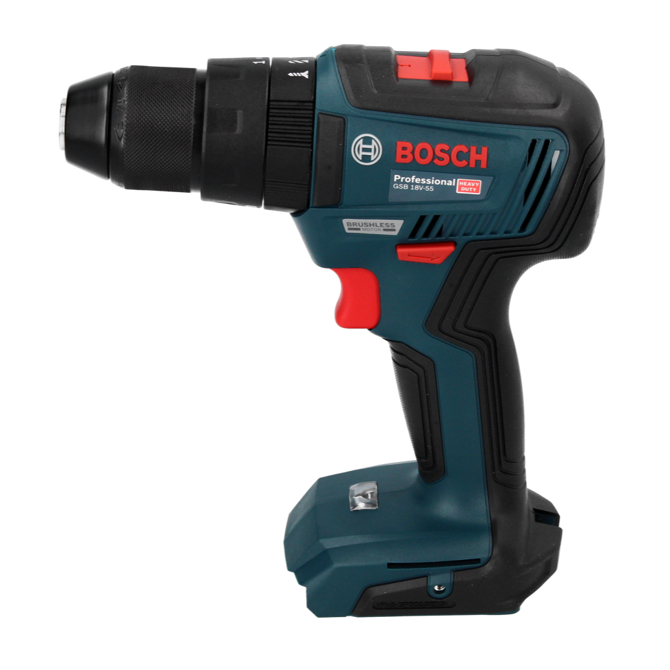 Bosch GSB 18V-55 Professional Akku Schlagbohrschrauber 18 V 55 Nm Brushless + 2x Akku 2,0 Ah + Ladegerät + L-Boxx ( 06019H5370 ) + Bosch 32 tlg. Bit Set in robuster Box grau ( 2607017319 )