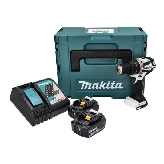 Makita DHP 484 RFJ W perceuse à percussion sans fil 18 V 54 Nm sans balais blanc + 2x batteries 3,0 Ah + chargeur + Makpac