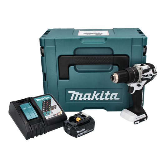 Makita DHP 484 RM1J W Akku Schlagbohrschrauber 18 V 54 Nm Brushless Weiß + 1x Akku 4,0 Ah + Ladegerät + Makpac