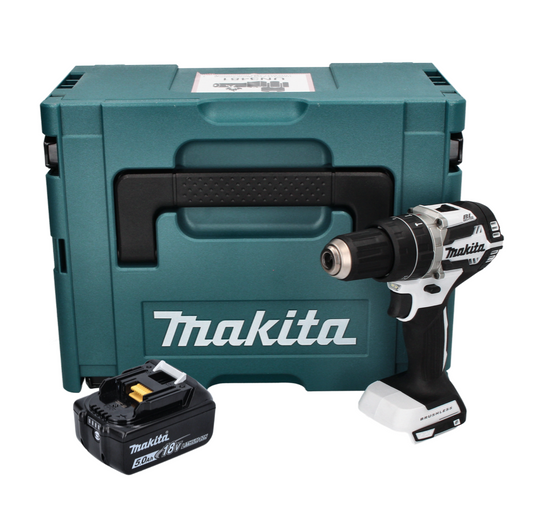 Makita DHP 484 T1J W perceuse à percussion sans fil 18 V 54 Nm sans balais blanc + 1x batterie 5,0 Ah + Makpac - sans chargeur