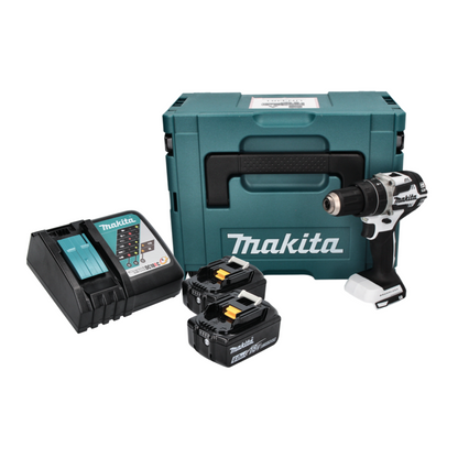 Makita DHP 484 RGJ W perceuse à percussion sans fil 18 V 54 Nm sans balais blanc + 2x batteries 6,0 Ah + chargeur + Makpac