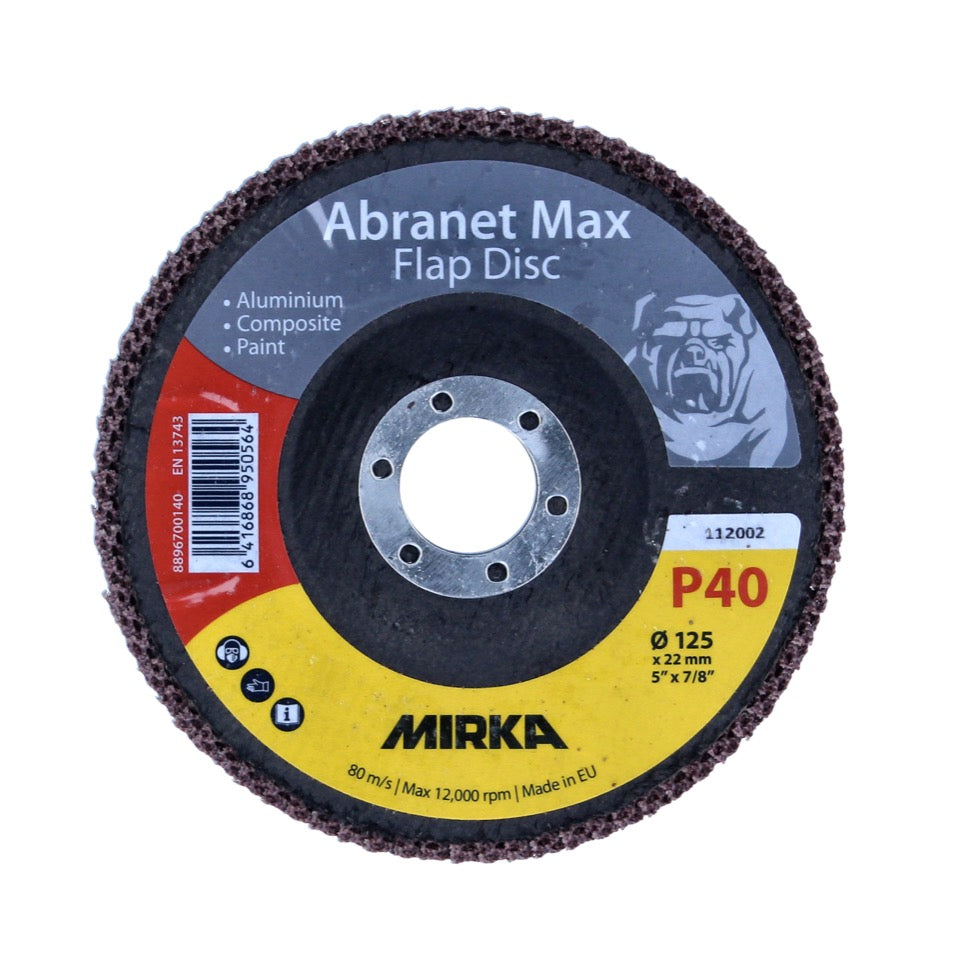 Mirka Abranet Max Flap Disc T29 Set 125 mm 22 mm ALOX 40 20 Stück ( 20x 8896700140 ) Fächerscheibe für Aluminium, Verbundstoffe, Lack - Toolbrothers