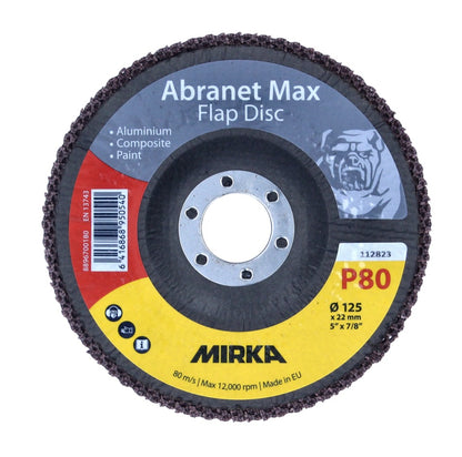 Mirka Abranet Max Flap disc T29 Set 125 mm 22 mm ALOX 80 40 Stück ( 40x 8896700180 ) Fächerscheibe für Aluminium, Verbundstoffe, Lack