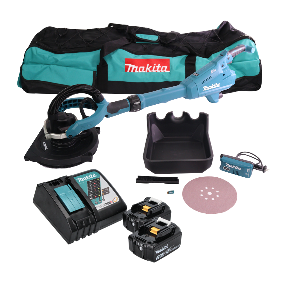 Makita DSL 800 RFX Akku Langhalsschleifer 18 V 225 mm Brushless + 2x Akku 3,0 Ah + Ladegerät + Zubehör + Tasche