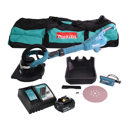 Makita DSL 800 RM1X Akku Langhalsschleifer 18 V 225 mm Brushless + 1x Akku 4,0 Ah + Ladegerät + Zubehör + Tasche