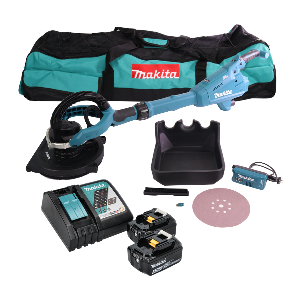 Makita DSL 800 RMX Akku Langhalsschleifer 18 V 225 mm Brushless + 2x Akku 4,0 Ah + Ladegerät + Zubehör + Tasche