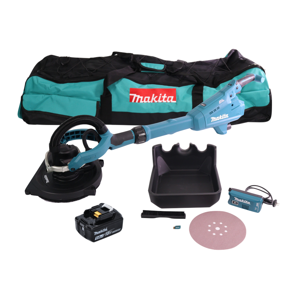 Makita DSL 800 T1X Akku Langhalsschleifer 18 V 225 mm Brushless + 1x Akku 5,0 Ah + Zubehör + Tasche - ohne Ladegerät