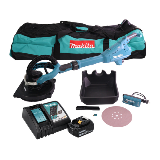 Makita DSL 800 RT1X ponceuse à long col sans balais 18 V 225 mm + 1x batterie 5,0 Ah + chargeur + accessoires + sac