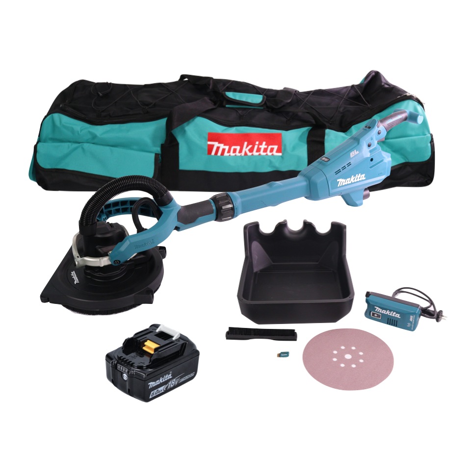 Makita DSL 800 G1X ponceuse à long cou sans balais 18 V 225 mm + 1x batterie 6,0 Ah + accessoires + sac - sans chargeur