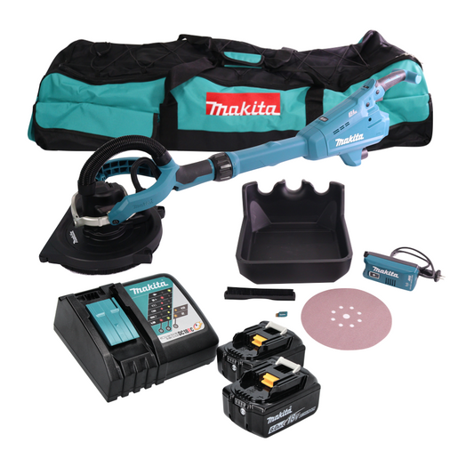 Makita DSL 800 RGX ponceuse à long col avec batterie 18 V 225 mm sans balais + 2x batteries 6,0 Ah + chargeur + accessoires + sac