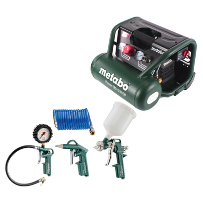 Compresseur Metabo Power 180-5 W OF 8 bar 1,1 kW (601531000) Taille de chaudière 5 l sans huile + jeu d'accessoires 4 pièces