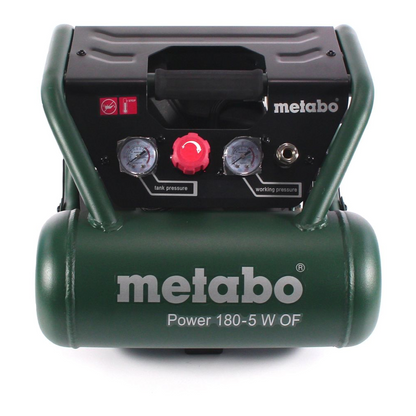 Metabo Power 180-5 W OF Kompressor 8 bar 1,1 kW ( 601531000 ) 5 l Kesselgröße ölfrei + 4 tlg. Zubehör Set