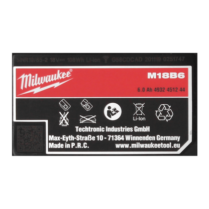 Batterie Milwaukee M18 B6 18 V 6,0 Ah / 6000 mAh (4932451244)