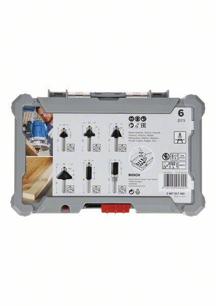 Bosch Rand- und Kantenfräser Set 8 mm 6 tlg. + Koffer ( 2607017469 ) für Oberfräsen mit Rundschaft - Toolbrothers