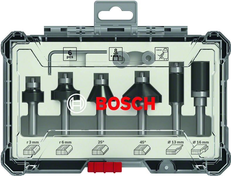 Bosch Rand- und Kantenfräser Set 8 mm 6 tlg. + Koffer ( 2607017469 ) für Oberfräsen mit Rundschaft - Toolbrothers