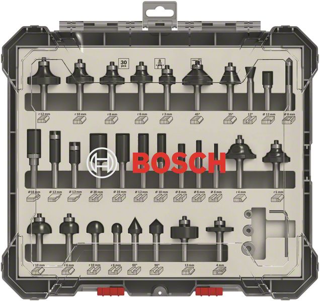 Bosch Mixed Fräser Set 8 mm 30 tlg. + Koffer ( 2607017475 ) für Oberfräsen mit Rundschaft - Toolbrothers