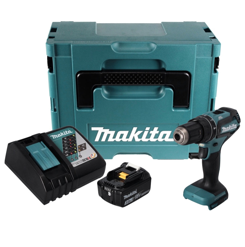 Makita DHP 485 RF1J perceuse à percussion sans fil 18 V 50 Nm sans balais + 1x batterie 3,0 Ah + chargeur + Makpac