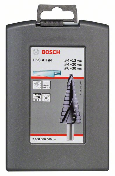 Bosch HSS-AlTiN Stufenbohrer Set 4 - 12 / 4 - 20 / 6 - 30 mm 3 tlg. ( 2608588069 ) 3-Flächen-Schaft - Toolbrothers