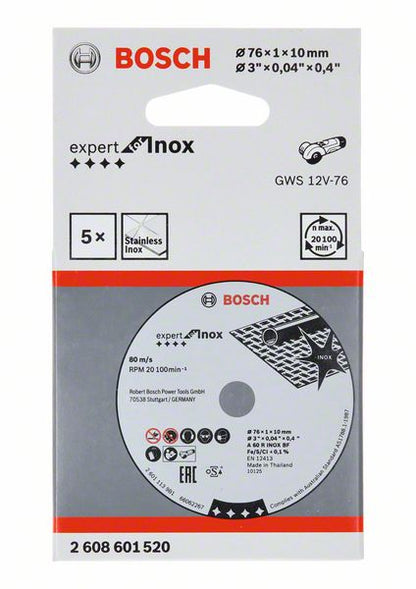 Bosch Trennscheibe Expert for INOX 5 Stück 76 mm für GWS 10,8-76 / 12V-76 ( 2608601520 ) - Toolbrothers