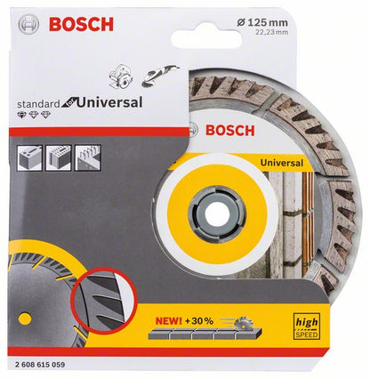 Bosch Standard for Universal Diamanttrennscheibe 125 x 22,23 mm ( 2608615059 ) für Beton, Stahl-Beton, Back-, Kalk- und Sand-Stein