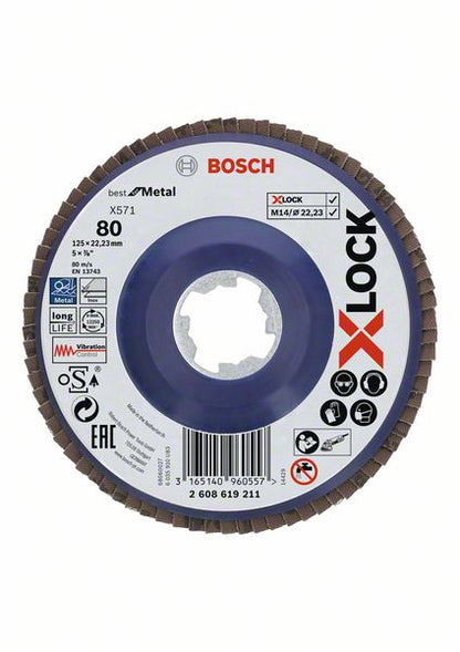 Bosch Fächerschleifscheibe X571 X-LOCK Best for Metal 125x22,23mm K80 ( 2608619211 ) gerade Ausführung - Toolbrothers