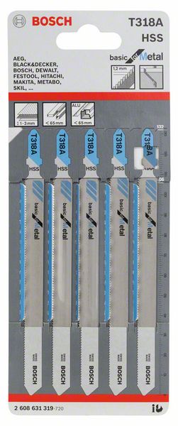 Bosch T 318 A Stichsägeblätter Basic for Metal 5 Stk. 132 mm ( 2608631319 ) - Toolbrothers