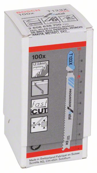 Bosch T 123 X Progressor for Metal Stichsägeblätter für Metallarbeiten - 100 Stück, gefräste Zähne, für Stichsägen mit T-Schaft-Aufnahme - Toolbrothers