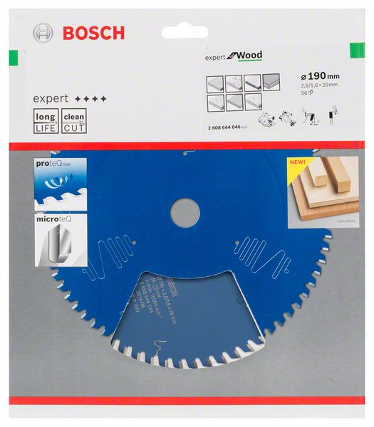 Lame de scie circulaire Bosch Expert for Wood 190 x 20 x 2,6 mm 56 dents pour le bois (2608644046)