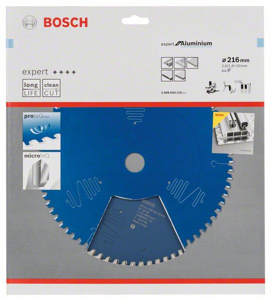 Bosch Lame de scie circulaire Expert for Aluminium, 216 x 30 x 2,6 mm, 64 dents (2608644110)