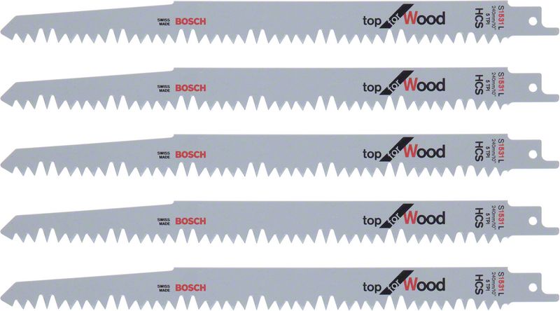 Bosch 5 Säbelsägeblätter 240 mm Top for Wood S 1531 L / S1531L ( 2608650676 ) - Toolbrothers