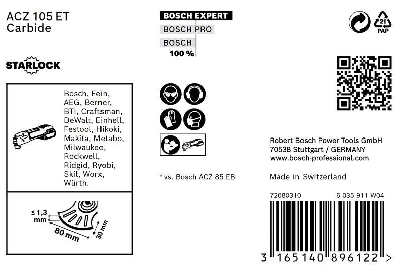 Bosch EXPERT Multi Material ACZ 105 ET lame de scie segment Starlock 105 mm 5 pièces (2608664207) Carbure