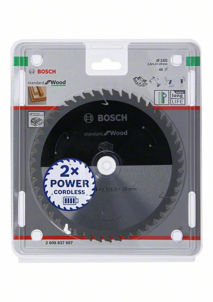 Bosch Lame de scie circulaire Standard for Wood 165 x 20 x 1,5 mm, 48 dents (2608837687)