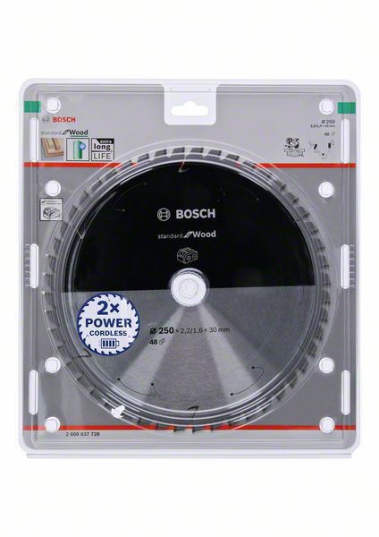 Bosch Kreissägeblatt Standard for Wood 250 x 2,2 x 30 mm 48 Zähne ( 2608837728 ) - Toolbrothers