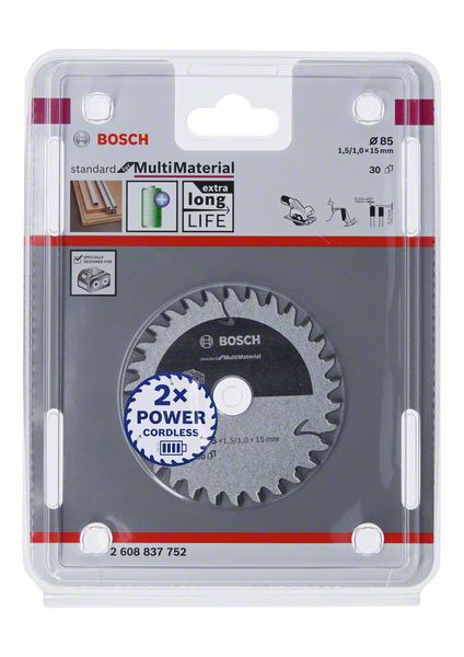 Bosch Kreissägeblatt Standard for Multimaterial 85 x 1,5 x 15 mm 30 Zähne ( 2608837752 ) - Toolbrothers