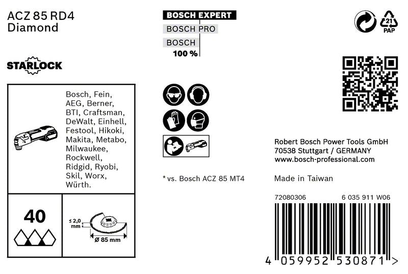 Bosch EXPERT ACZ 85 RD4 lame de scie segment diamantée Starlock 85 mm 10 pièces (2608900035) pour carrelage - successeur de 2608664482