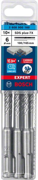 Bosch Expert SDS plus 7X marteau perforateur 6,0 x 165 mm 10 pièces (2608900160) 4 tranchants Technologie Carbure