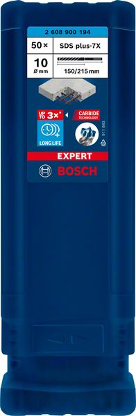 Bosch Expert SDS plus 7X marteau perforateur 10,0 x 215 mm 50 pièces (2608900194) 4 tranchants Technologie Carbure