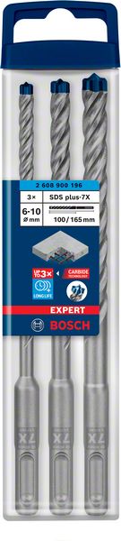 Bosch EXPERT SDS Plus-7X jeu de forets à percussion 6 / 8 / 10 mm 3 pièces (2608900196) pour béton / pierre - successeur du 2608576201