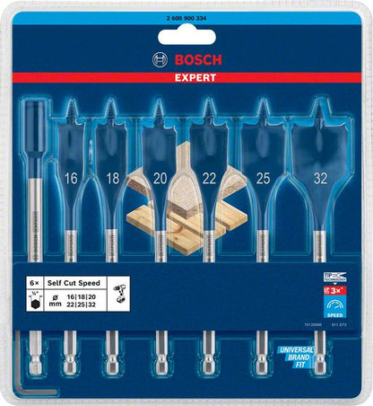 Bosch EXPERT SelfCut Speed ​​​​jeu de forets à fraiser plats 16 - 32 mm 7 pièces (2608900334) pour le bois - successeur du 2608587009