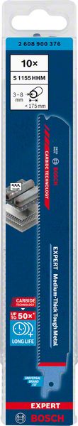 Bosch EXPERT Medium Thick Tough Metal S 1155 HHM lame de scie alternative 225 mm 10 pièces (2608900376) Technologie Carbure