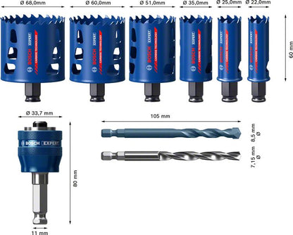 Bosch EXPERT Tough Material Lochsägen Set 22 - 68 mm 9 tlg. ( 2608900445 ) Carbide Universal - Nachfolger von 2608594183 - Toolbrothers