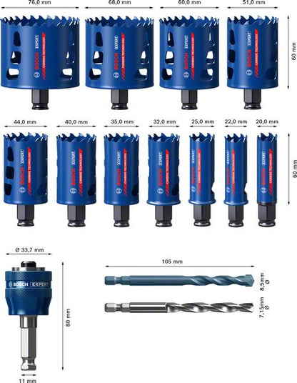 Bosch EXPERT Tough Material Lochsägen Set 14 tlg. 20 - 76 x 60 mm ( 2608900448 ) Carbide Technology für Dreh- und Schlagbohrer - Toolbrothers