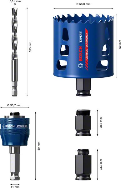 Bosch EXPERT Tough Material Lochsägen Starter Set 68 x 60 mm Carbide ( 2608900450 ) Universal - Nachfolger von 2608594267 - Toolbrothers