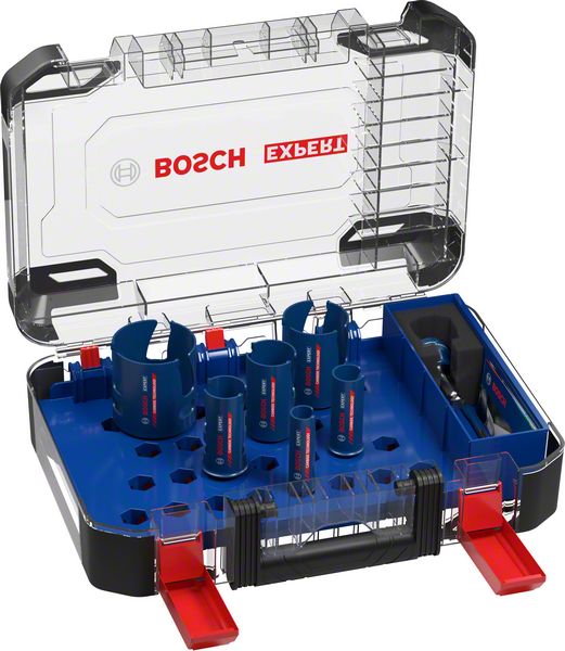 Bosch Expert Kit de scies-cloches pour matériaux de construction 10 pièces 20 / 25 / 32 / 38 / 51 / 64 x 60 mm (2608900490) Technologie carbure pour perceuses rotatives et à percussion