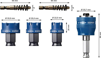 Bosch Expert Kit de scies cloches à tôle 6 pièces 22/25/32 x 40 mm (2608900502) Technologie carbure pour perceuses rotatives et à percussion